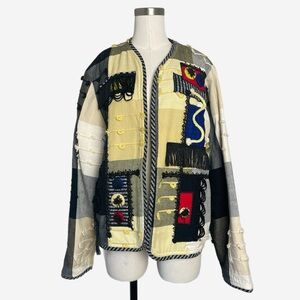 Vintage 80s 90s Crystal Patchwork fringe handwoven textured jacket art to wear M